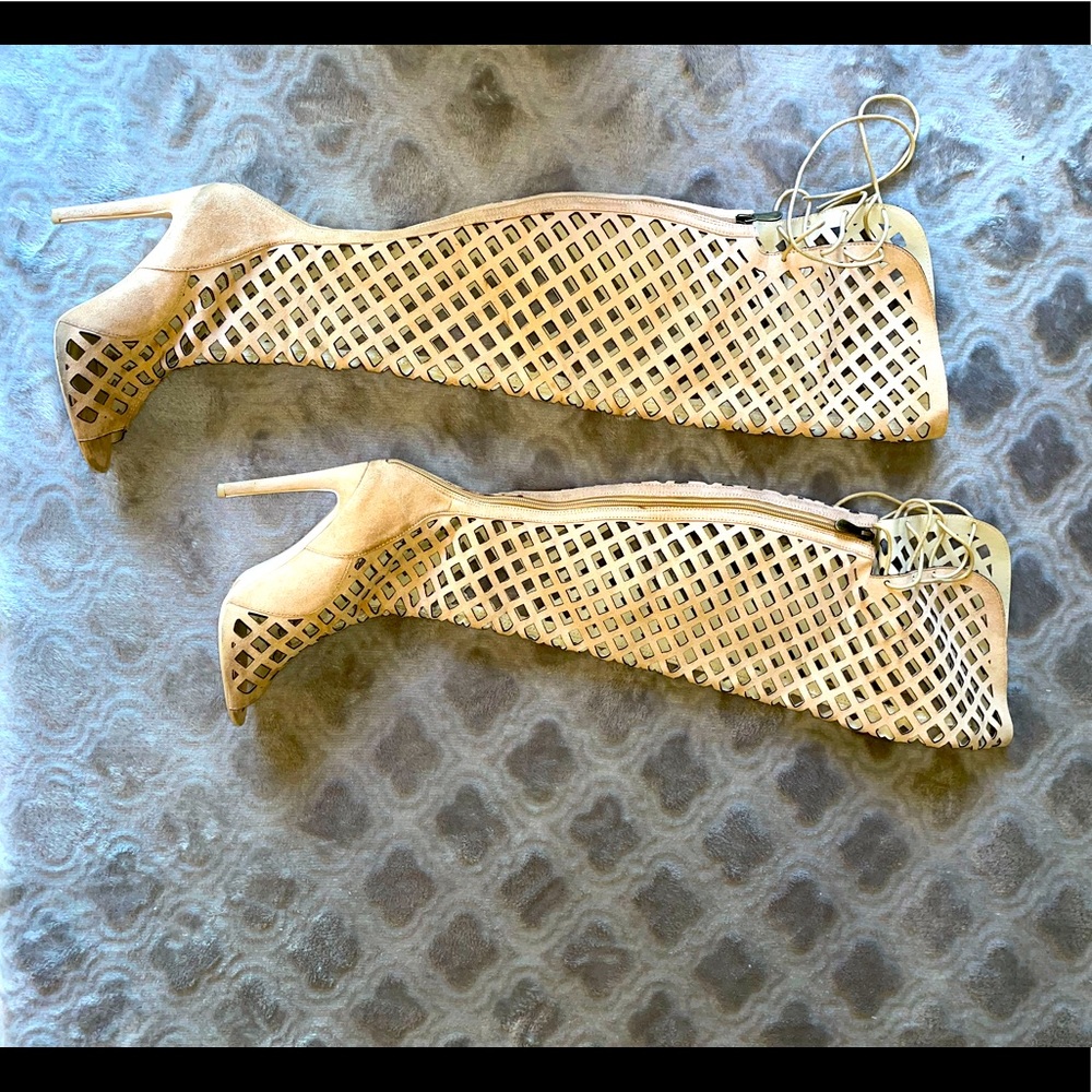 Gladiator open toe stiletto heel boots